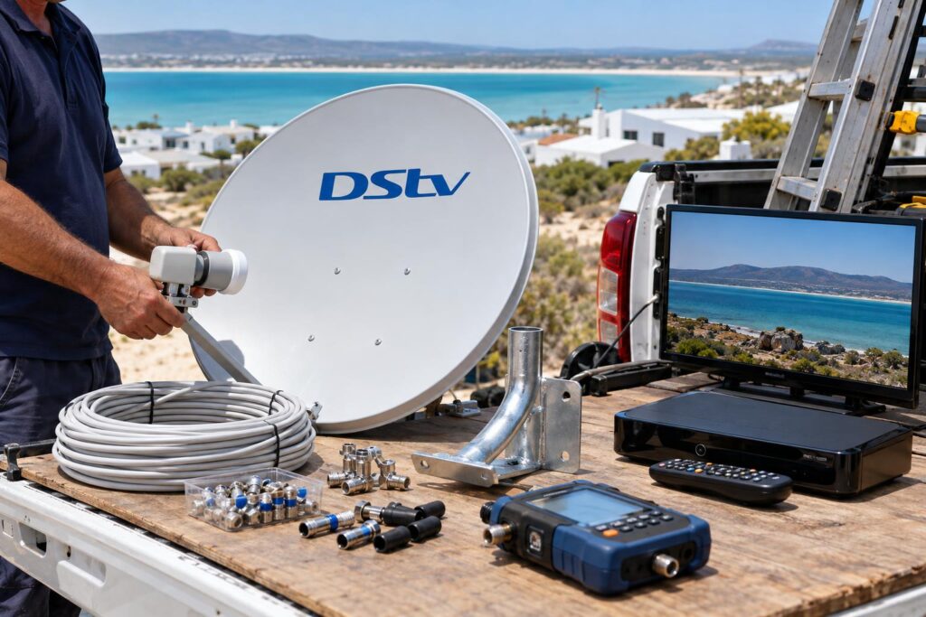 Dish, Smart LNB, bracket and cable that make up a DStv dish price