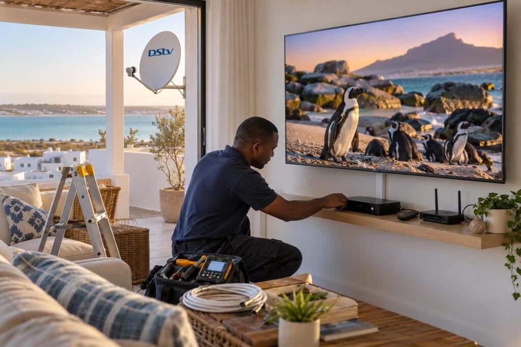 Finished Explora install Neat DStv Explora installation in a Langebaan townhouse with hidden cabling