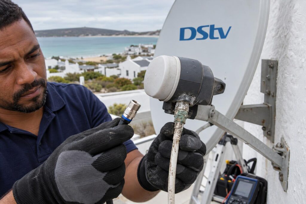 Corroded LNB connector causing DStv picture freezing on a coastal dish