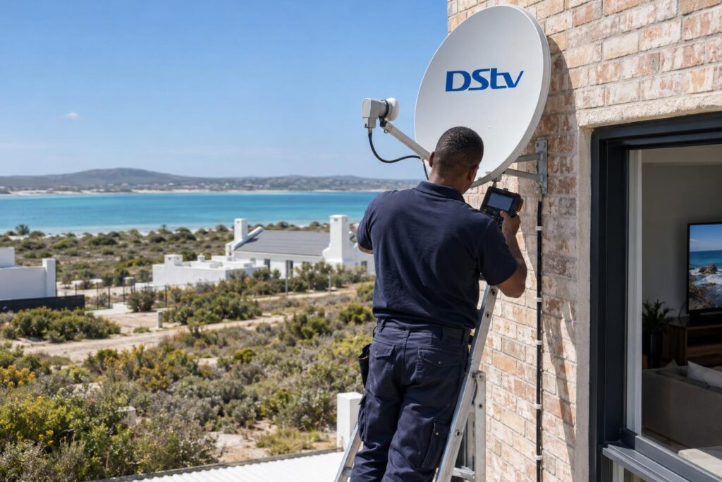 Signal test before an XtraView repair Signal meter test on a West Coast dish linked to a multi-room XtraView system