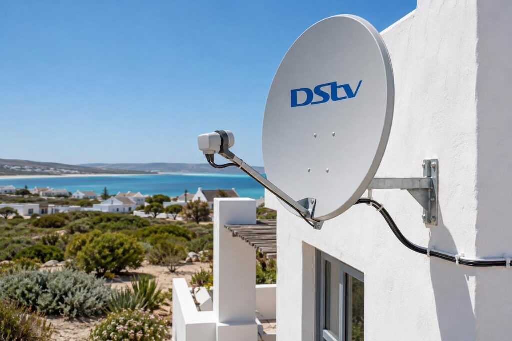 Dish signal for activation DStv dish on a Langebaan house wall sending signal the decoder needs to activate